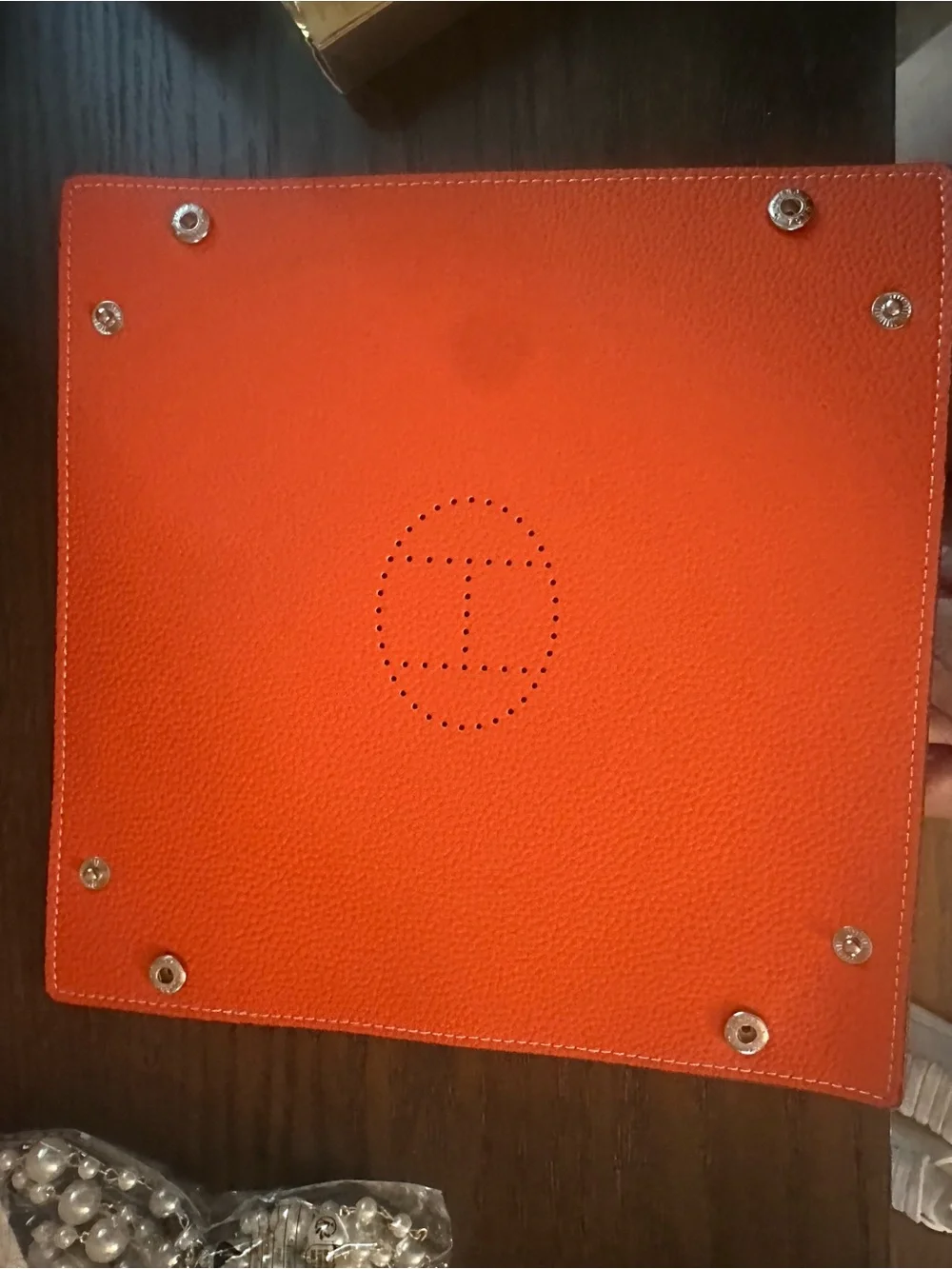 Lux Style Orange Leather Tray - Perforated H Accent